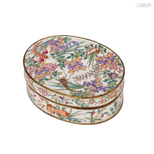 AN ENAMELLED BRONZE 'FLOWERS' INCENSE BOX AND COVER