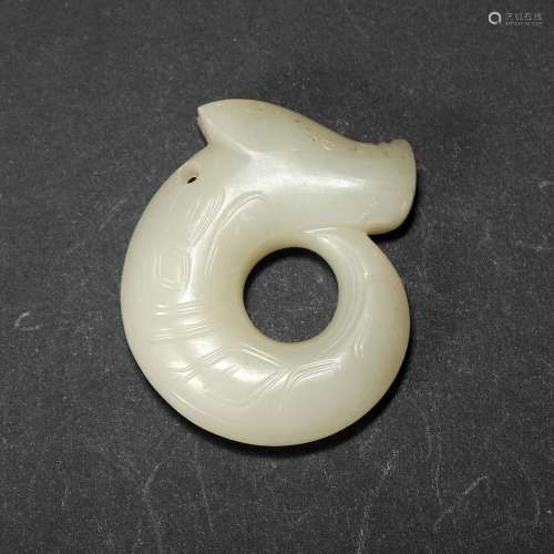 A WHITE JADE 'PIG-DRAGON' (ZHULONG)