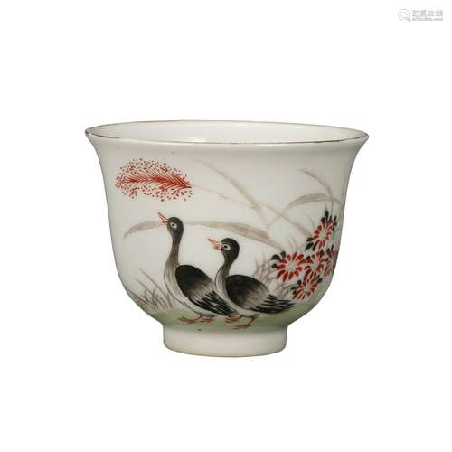 A FAMILLE-ROSE 'BIRDS AND FLOWERS' CUP