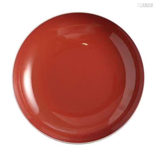A RED-GLAZED DISH WITH GUANGXU MARK