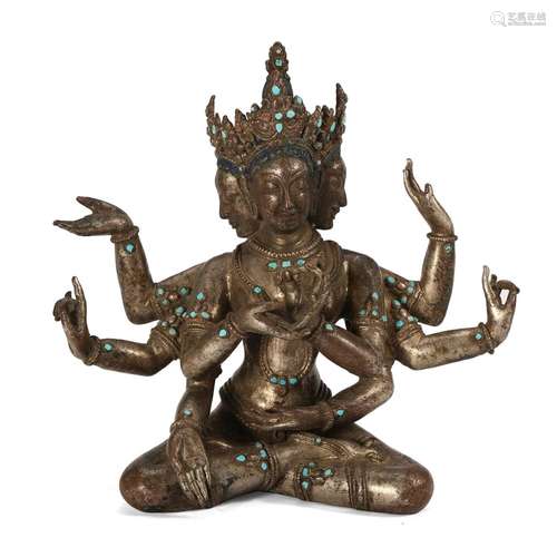 A SILVERED BRONZE FIGURE OF BODHISATTVA