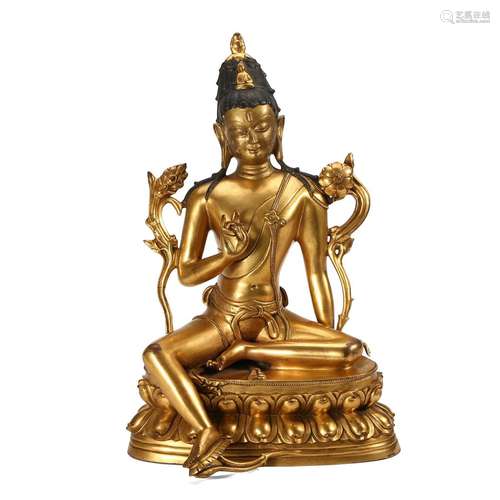 A GILT-BRONZE FIGURE OF TARA