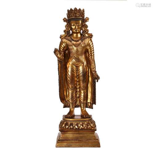 A GILT-BRONZE STANDING BODHISATTVA