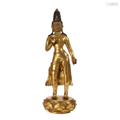 A GILT-BRONZE STANDING BODHISATTVA