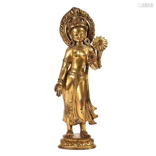 A GILT-BRONZE FIGURE OF STANDING BODHISATTVA