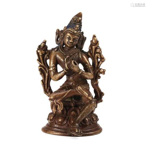 A BRONZE FIGURE OF A SEATED TARA