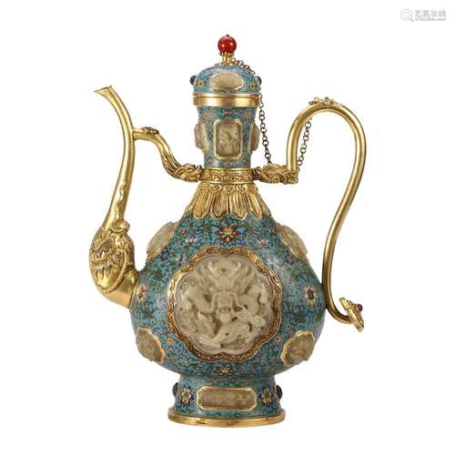 AN EXQUISITE CLOISONNE ENAMEL EWER