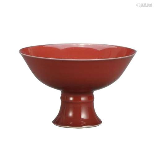 A RED-GLAZED STEM BOWL