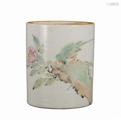 A FAMILLE-ROSE 'FLOWER AND BIRD' BRUSHPOT