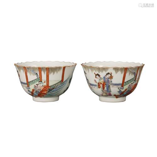 A PAIR OF FAMILLE-ROSE 'FIGURES' CUPS