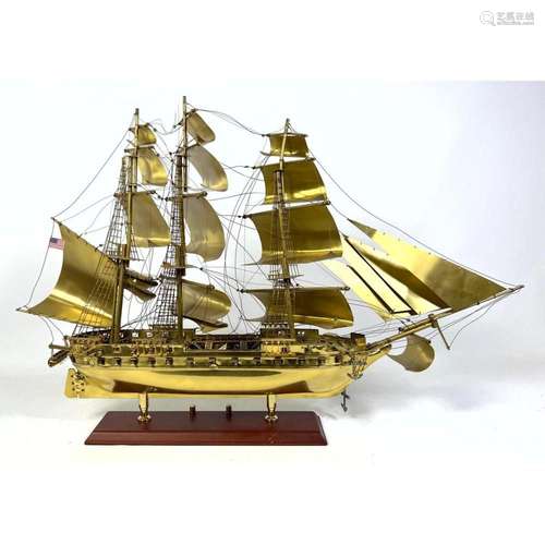 AGI SAILING CLASSICS. BRASS THREE MAST SAILING SHIP WOOD BAS...