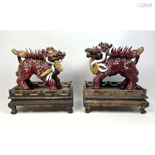 PR POTTERY MYTHICAL ASIAN FIGURES SCULPTURES. POSSIBLY ASIAN...