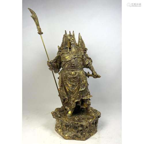 LARGE ASIAN BRASS FIGURAL SCULPTURE. BEARDED MAN WITH ELABOR...