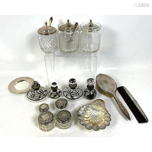 COLLECTION OF SILVER OR STERLING DRESSER, TABLE TOP ITEMS. S...