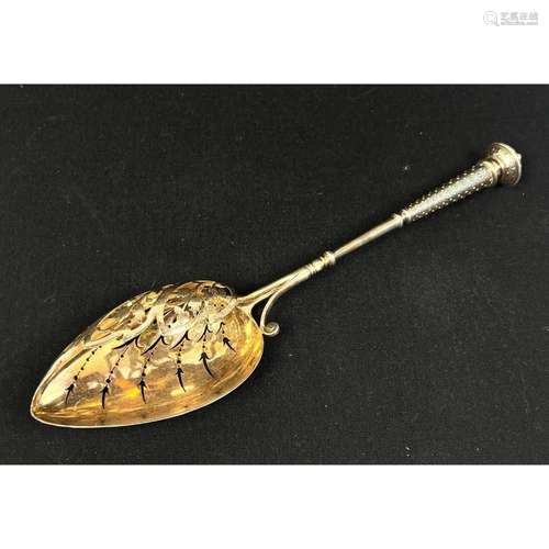 BUELL AND CO STERLING SILVER ANTIQUE SPOON. PIERCED BOWL WIT...