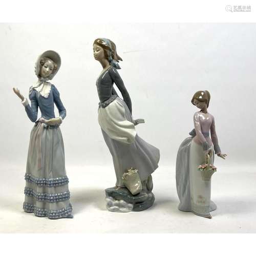 3PC LLADRO SPAIN PORCELAIN FIGURAL SCULPTURES. EACH OF YOUNG...