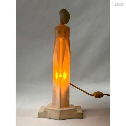 LENOX ART DECO LAMP, NUDE FEMALE SITTING, LENOX C 1929. GREA...