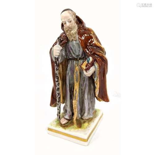 NAPLES PAINTED PORCELAIN FIGURE OF A MONK. MADE IN GERMANY.