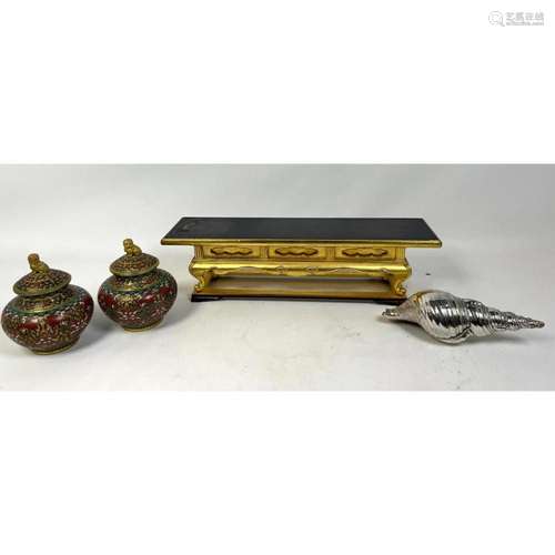 4PC DECORATIVE ARTS LOT. SILVER COVERED REAL SHELL. PR CLOIS...