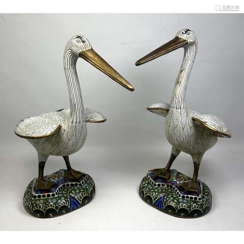 PR CLOISONNE ENAMEL BRASS EGRETS BIRDS. ASIAN CHINESE STYLE....