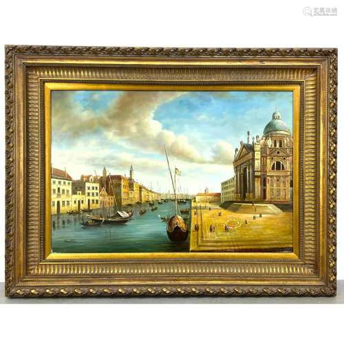 SIGNED OIL PAINTING OF BASILICA SANTA MARIA DELLA SALUTE. VE...