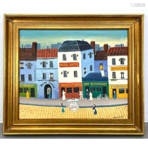 KEVIN STOCKER TOWN CENTER SCENE PAINTING. ICE CREAM CART AND...