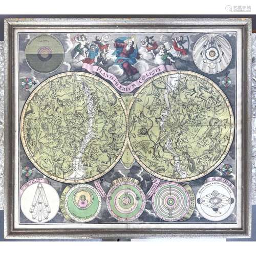 MATTHAUS SEUTTER PLANISPHERE PRINT FRAMED UNDER GLASS. PLANI...