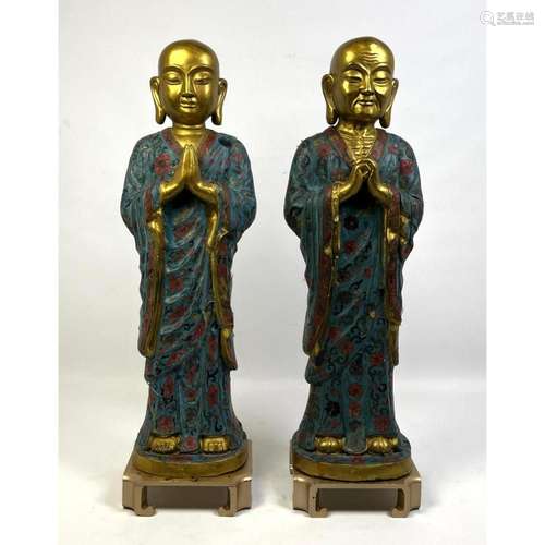 PR CLOISONNE ENAMEL STANDING BUDDHA FIGURES.