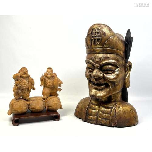 2PC CARVED WOOD FIGURAL SCULPTURES.