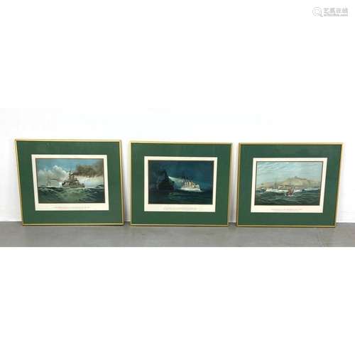 3PC FRAMED WAR BATTLE SHIP PRINTS. THE WERNER CO. FOURTH CLA...