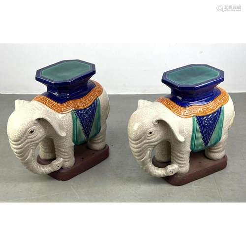 PR FIGURAL ELEPHANT POTTERY DISPLAY PEDESTALS SIDE TABLES. C...