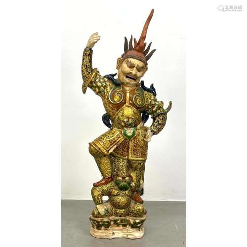 ORNATE POLYCHROME POTTERY ASIAN FIGURE. FIGURAL DRAGON EPAUL...