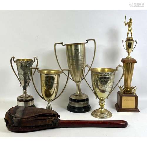 5 TROPHIES AND EXPLODING CAMP SPANKER PADDLE ODD FELLOWS EDE...