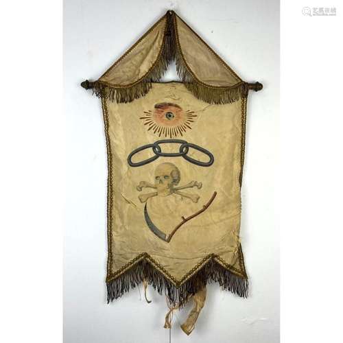 SILK ODD FELLOWS EDEN LODGE BANNER WITH SKULL AND BONES WILM...