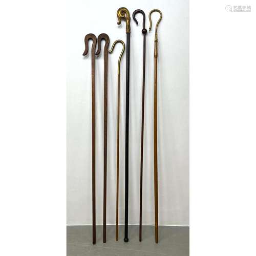 6PC CEREMONIAL STAFFS WITH HOOKS FROM ODD FELLOWS EDEN LODGE...