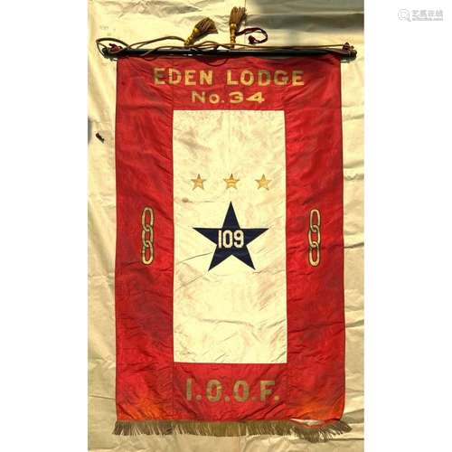 LARGE RED SILK BANNER 109 ODD FELLOWS EDEN LODGE WILMINGTON ...