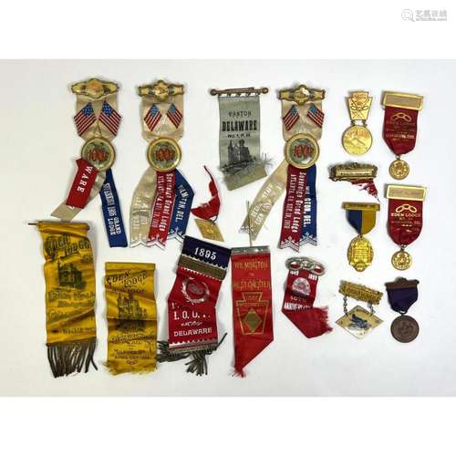 LOT 16 ODD FELLOWS LODGE BADGE AND RIBBONS DELAWARE LODGE FR...