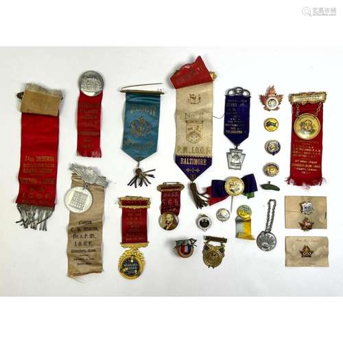 LOT 23 ODD FELLOWS LODGE BADGE AND RIBBONS BOSTON FROM ODD F...