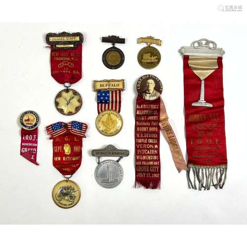 LOT 8 ODD FELLOWS LODGE BADGE AND RIBBONS FROM ODD FELLOWS E...