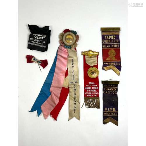 LOT 6 ODD FELLOWS LODGE BADGE AND RIBBONS 1891 WASHINGTON DC...