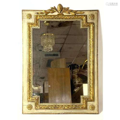 EMPIRE STYLE GILT AND PAINTED WALL MIRROR.