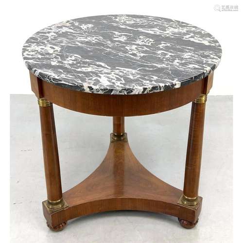 FRENCH EMPIRE STYLE TABLE. BLACK FIGURED MARBLE TOP SIDE END...