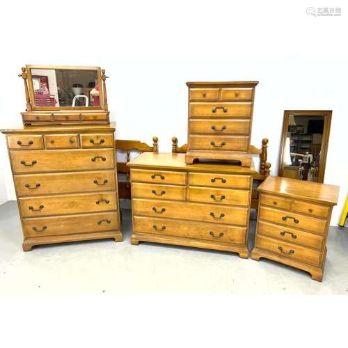 SOLD MAPLE BEDROOM SET WITH TWIN BEDS. HIGH CHEST LOW DRESSE...