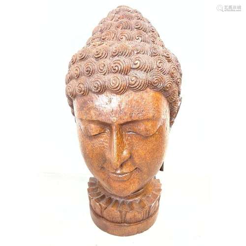 3+ FT LARGE CARVED WOOD BUDDHA HEAD BUST FIGURE.