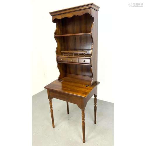 TRADITIONAL CHERRY WRITING DESK BOOKCASE. LIFT TOP.