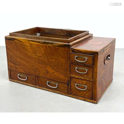 CHINESE HABACHI MULTI DRAWER CABINET WITH COPPER PLANTER. RI...