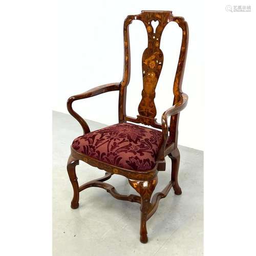 ELABORATE DUTCH MARQUETRY ARM CHAIR. FLORAL DECORATION WITH ...