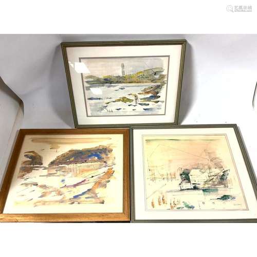 3PC ALFRED BIRDSEY PRINTS. SKETCHES OF WATERFRONT SCENES. SI...