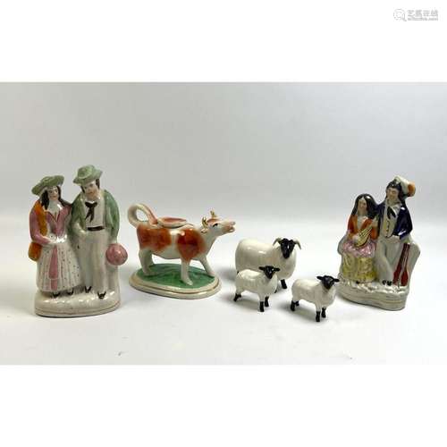 6PC ENGLISH PORCELAINS. BESWICK RAMS AND STAFFORDSHIRE. COW ...