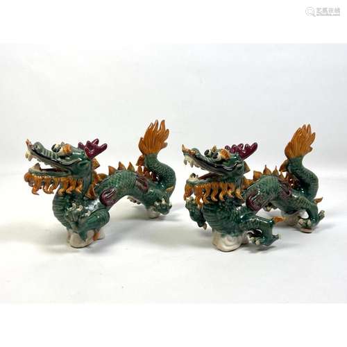 PR POLYCHROME GLAZED POTTERY DRAGON FIGURES.